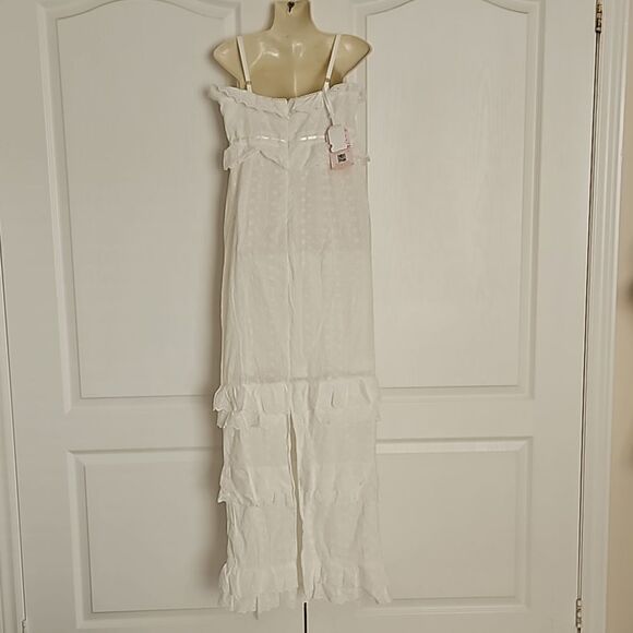 Sunfere Eyelet Embroidery Spaghetti Straps Maxi Dress With Back Slit Large White - Picture 3 of 16